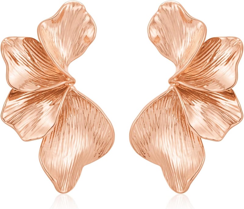 FAUTHENTICUTE Chunky Gold Statement Earrings For Women Gold Plated Sectored Flower Leaf Shell Angel Wing Earrings Large Stud Earrings Hypoallergenic Earrings - Image 1